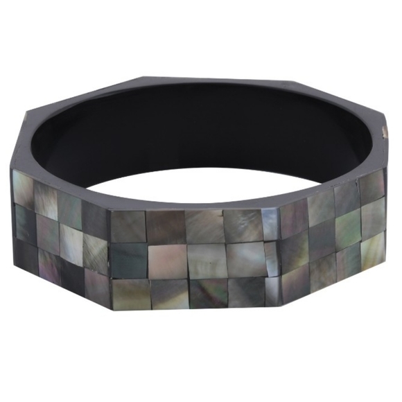 NWT Octagon Black Mother of Pearl Bangle Bracelet - Picture 10 of 12